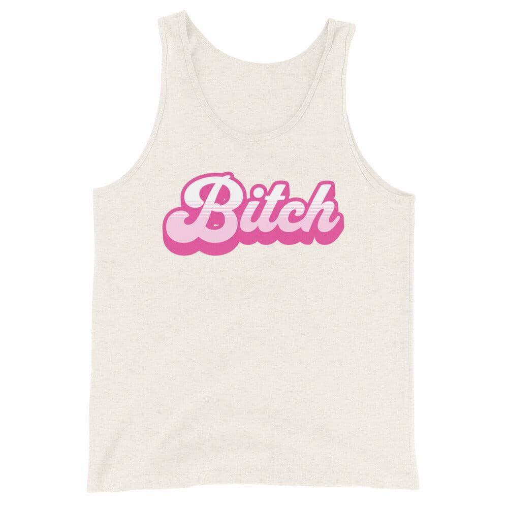 Bitch Tank Top Fluro Divergent Oatmeal Triblend XS