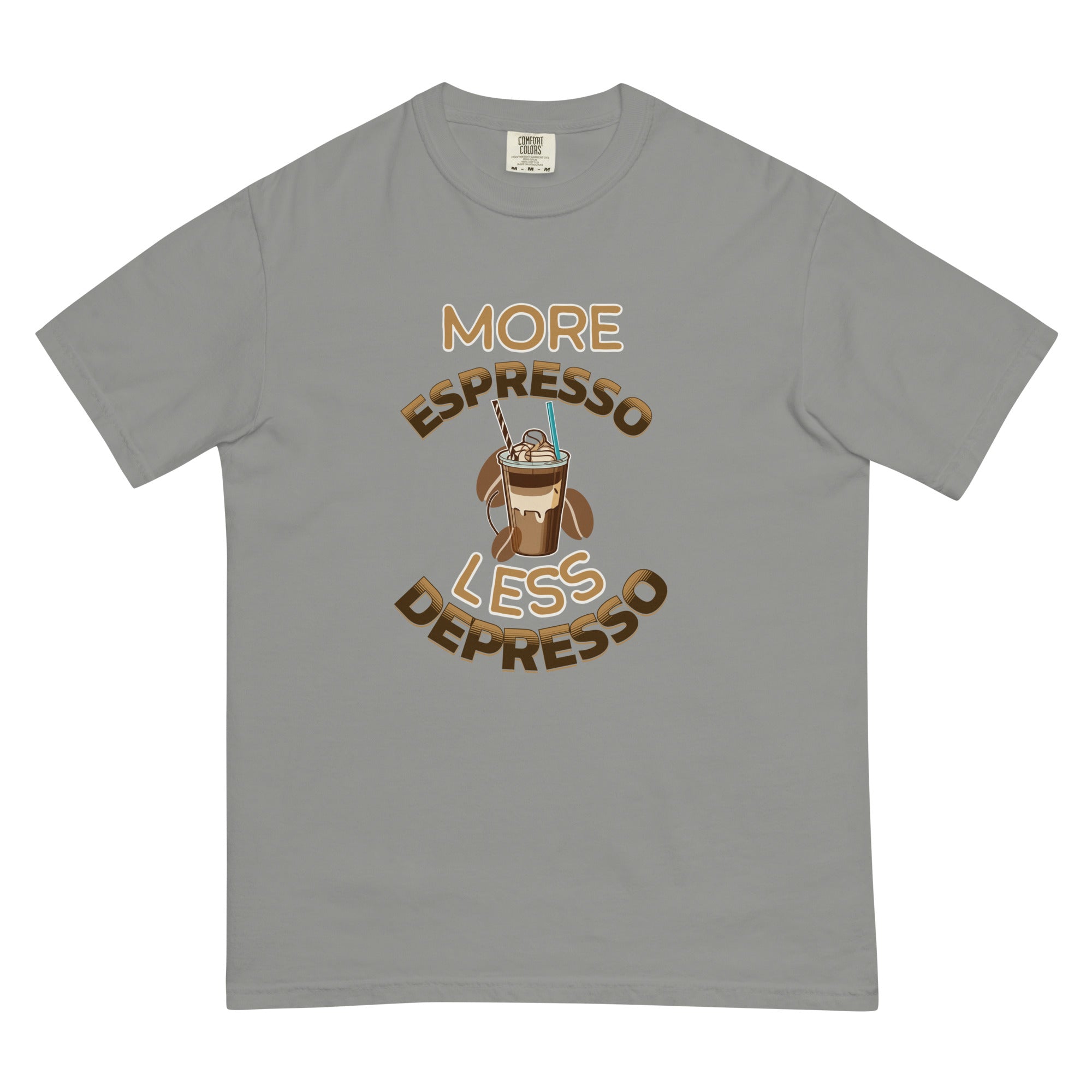 More Espresso Less Depresso heavyweight t-shirt - Fluro Divergent  