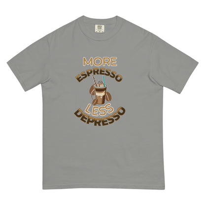 More Espresso Less Depresso heavyweight t-shirt - Fluro Divergent  