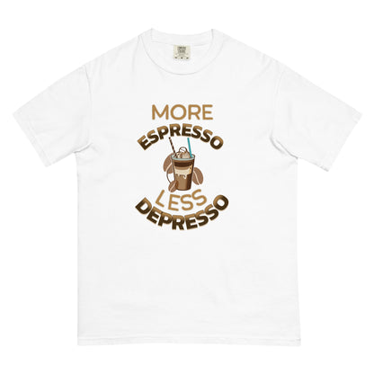 More Espresso Less Depresso heavyweight t-shirt - Fluro Divergent  