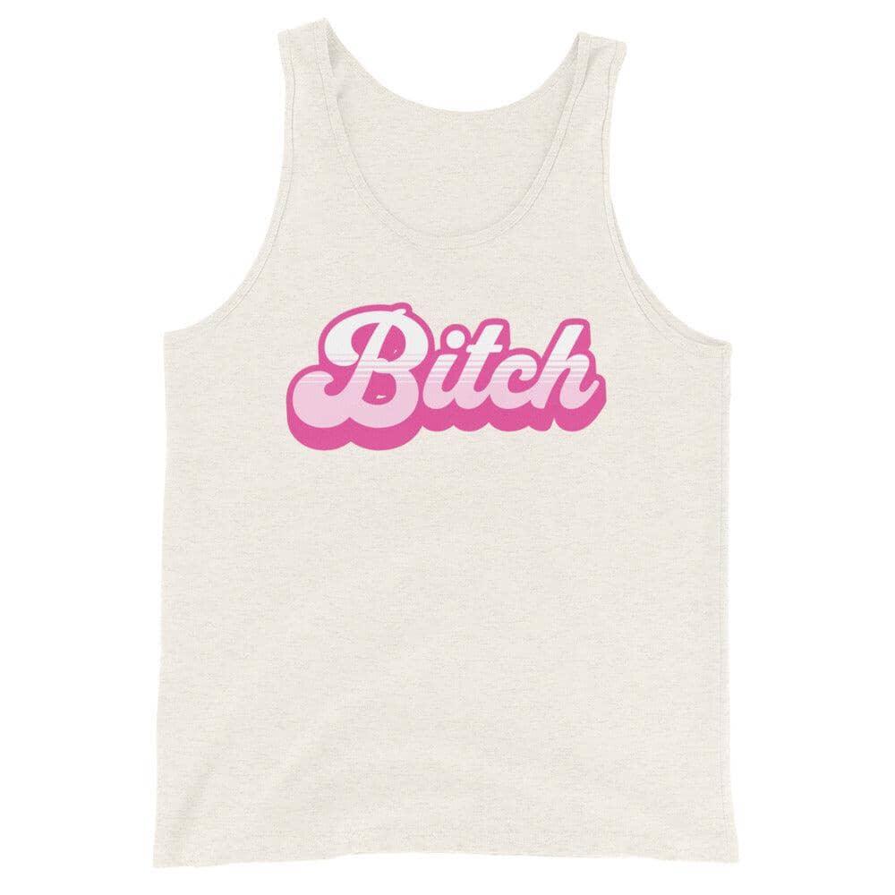 Bitch Tank Top Fluro Divergent Oatmeal Triblend XS 